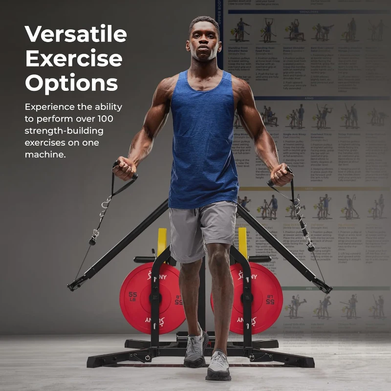 Sunny Health & Fitness SF-HG92401 All-in-One Multifunctional Home Gym System – Optional Squat Stand/Power Rack Compatible with Adjustable Incline Bench