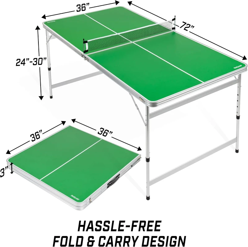 GoSports 6 x 3 ft Mid-Size Ping Pong Table Set with Adjustable Height - Blue or Green