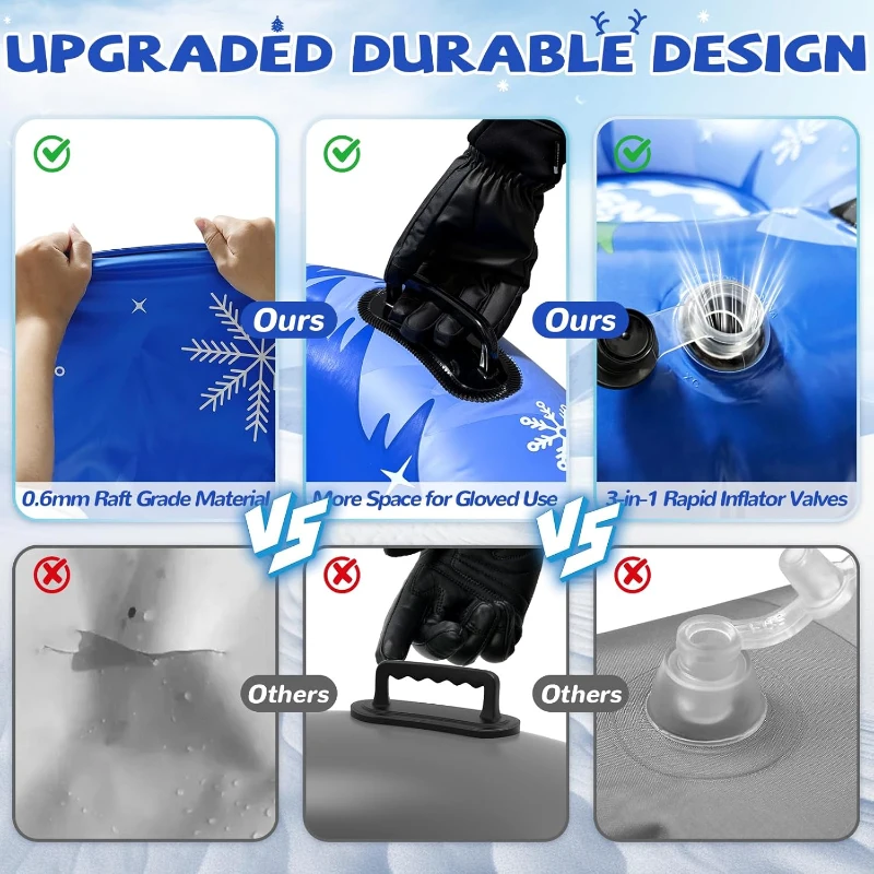 Set of 3 Snowman Snow Tubes 36"" – Durable Cold-Resistant Inflatable Sleds with Hard Bottom & Reinforced Handles, Heavy-Duty Family Snow Toys for Xmas/Winter