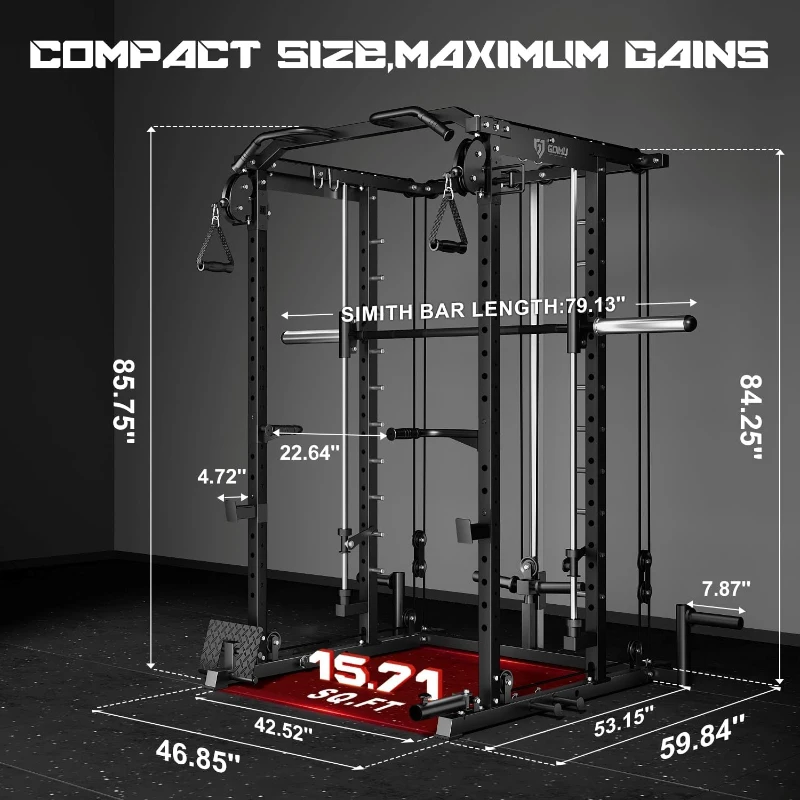 GOIMU S1-V4 Smith Machine Power Cage — 2000 lb Capacity All-in-One Squat Rack with Cable Crossover System and Multiple Attachments