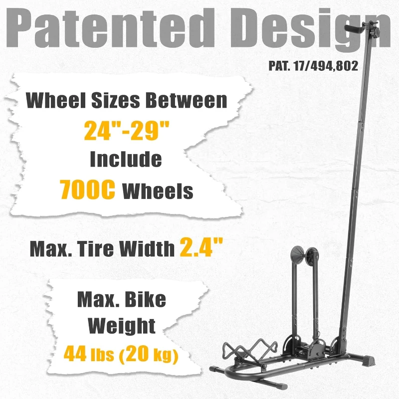 BIKE HAND Vertical Bike Floor Stand — Premium 3-Way Adjustable Parking Rack with Stem/Handlebar Stabilizer for Bikes up to 29-inch Wheels