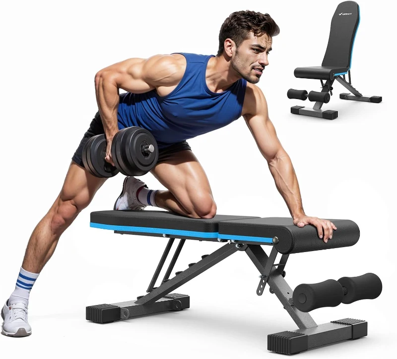 MERACH Foldable Weight Bench - Adjustable Incline Bench Press, 990 lb Capacity, 72 Training Angles for Full-Body Workouts