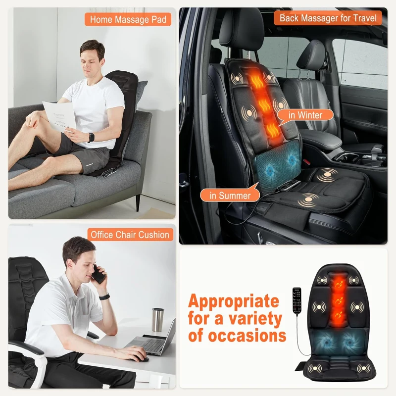 Heated and Cooled Massage Seat Cushion — Deep Vibration Therapy with Dual Adapters, Portable Chair Massager for Full-Body Comfort, Gift for Parents