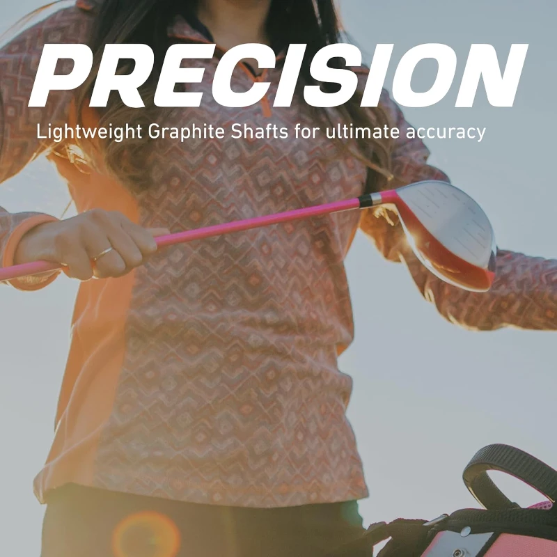 Precise M5 Women's Golf Club Set — Right-Handed, Pink: 460cc Titanium Driver, #3 Fairway, 21° Hybrid, #5-PW Stainless Irons, Putter, Stand Bag, 3 Headcovers