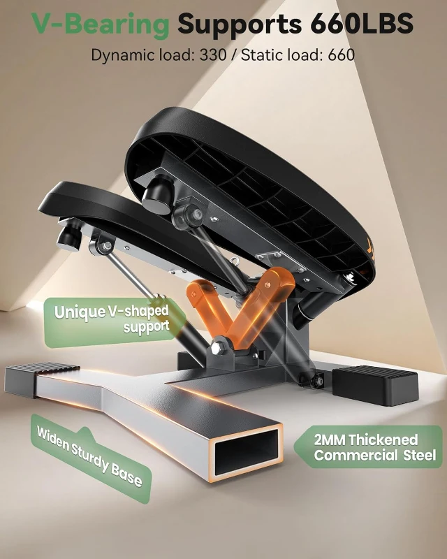 Sportsroyals Mini Twist Stepper with Resistance Bands – Compact Home Step Machine for Full-Body Workouts, Quiet Hydraulic, 350+ lb Capacity