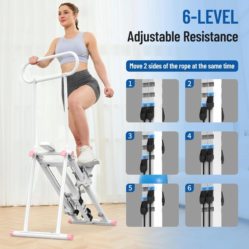 HXD-ERGO Vertical Climber Stepper for Home, Updated Model with 6 Resistance Levels and Adjustable Handlebars, Foldable Stair Climber for Total-Body Cardio