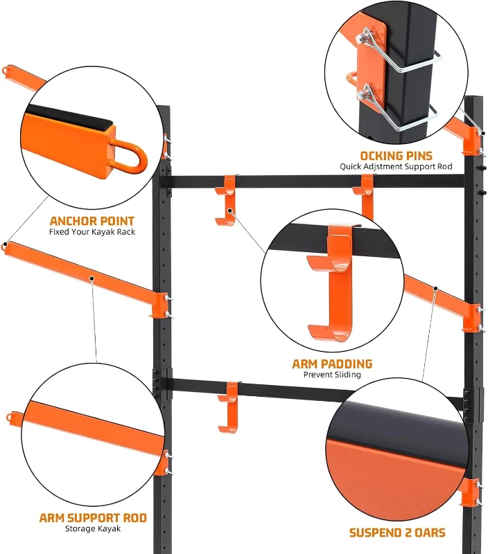 Freestanding Heavy-Duty 4-Tier Kayak Storage Rack — Adjustable Garage Stand for Kayaks, Canoes, SUPs & Surfboards (71""H x 46""W x 36""D)