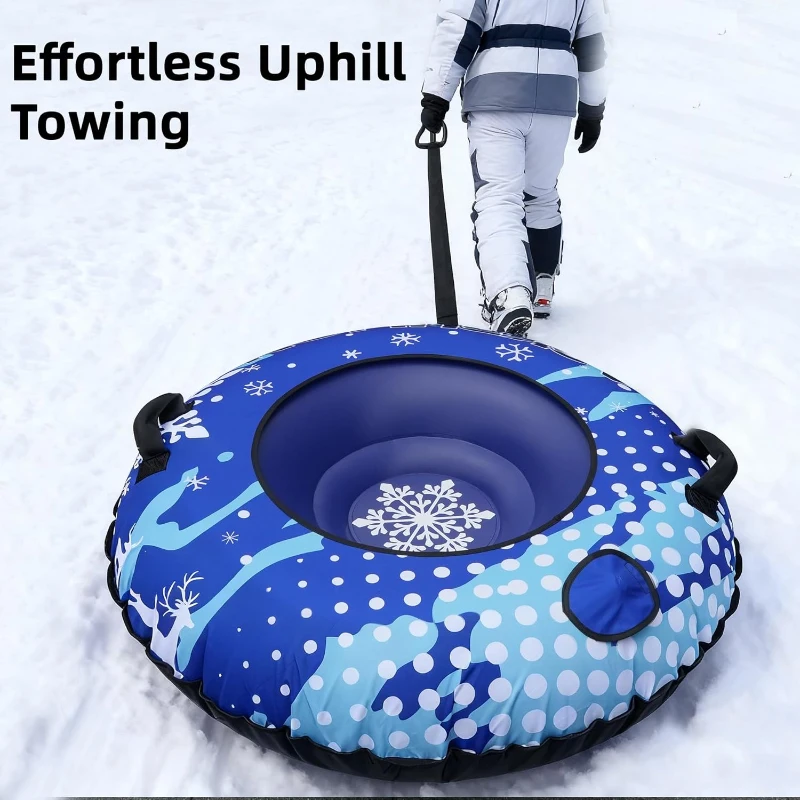 48"" Heavy-Duty Inflatable Snow Tube with Canvas Cover, Padded Handles, Thick Bottom & Tow Rope — Cold-Resistant Winter Sled (Includes Repair Patches)