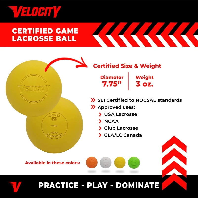 Velocity Lacrosse Balls — 1, 2, 3, 6, 12, 18, 24, 36, 60 & 120 Packs — SEI Certified, NOCSAE Standards