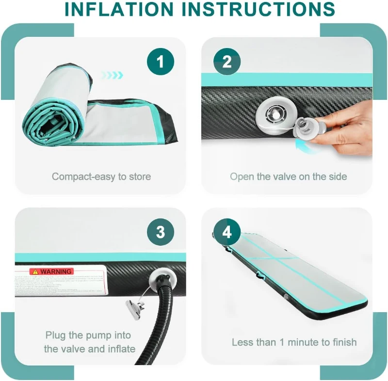 Portable Inflatable Gymnastics Air Track — 6ft/10ft/13ft/16ft/20ft, 4in or 8in Thickness with Included Electric Pump — Ideal for Training, Cheer, Yoga, Pool and Beach