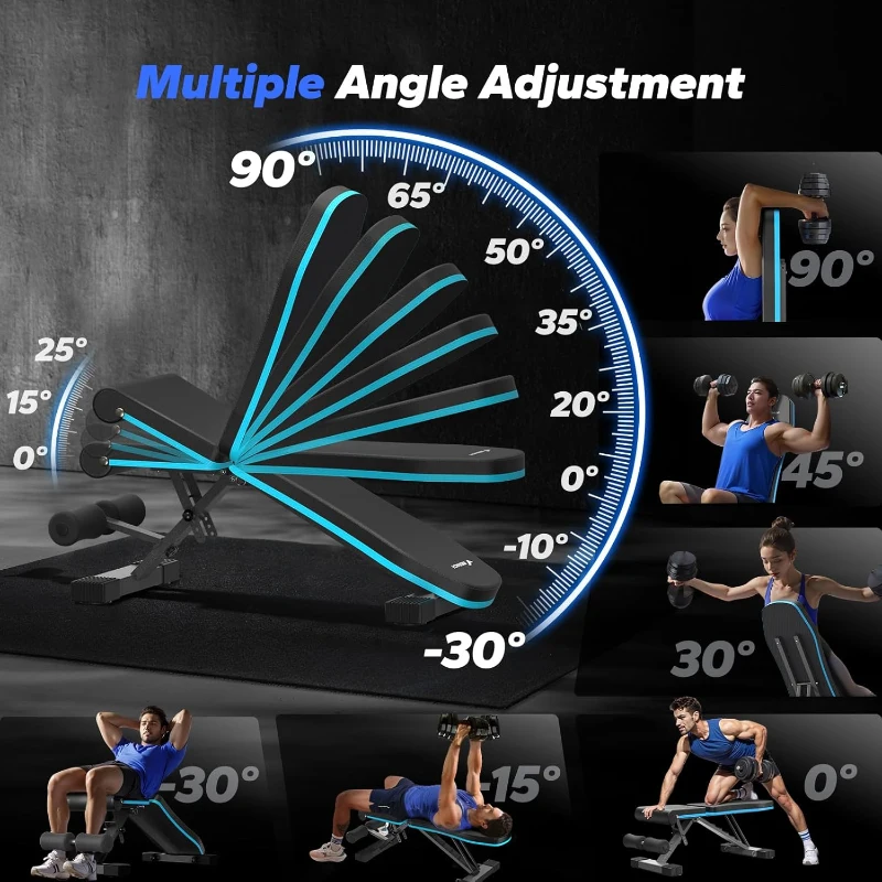 MERACH Foldable Weight Bench - Adjustable Incline Bench Press, 990 lb Capacity, 72 Training Angles for Full-Body Workouts