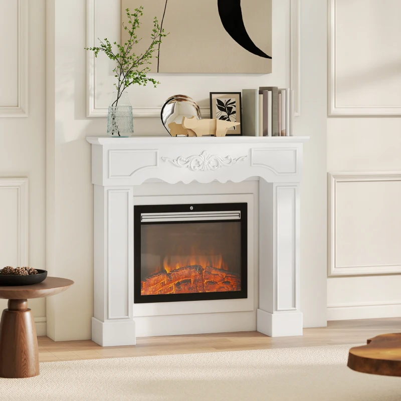 HOMCOM Baroque Fireplace Mantel, Freestanding Fireplace Surround with Leg for Electric Fireplaces, 43.3" W x 39.8" H, White