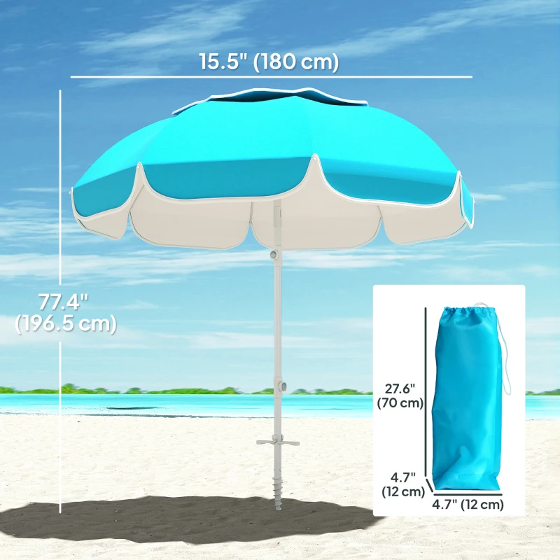 Outsunny 6 ft Beach Umbrella Portable with Sand Anchor, Carry Bag, Adjustable Height & Tilt, UPF50+ UV Protection, Blue