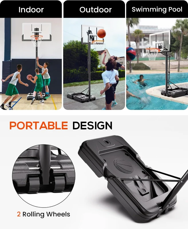 Mayfire Adjustable Kids Basketball Hoop — Portable Goal with Wheels, Height Adjustable (4.8–10 ft), 33"" Shatterproof Backboard, Ideal for Driveway or Backyard