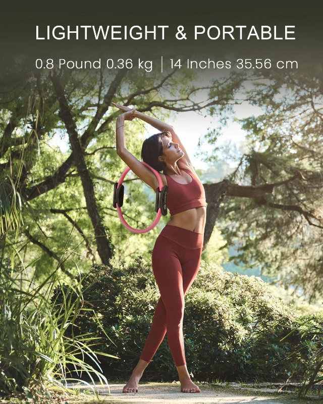 LIONSCOOL 14-inch Anti-Deformation Pilates Ring Set with Padded Handles, Mini Ball, Resistance Bands, Guide & Bag