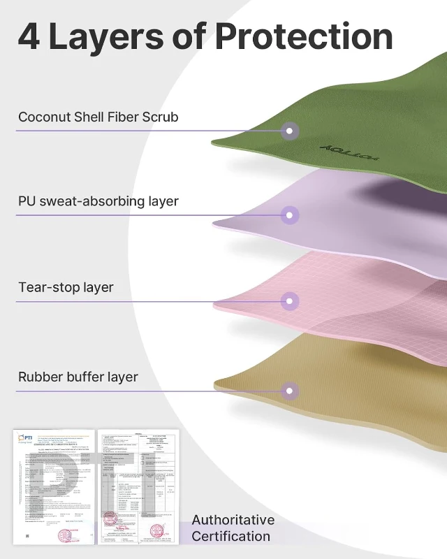 YOTTOY PU Yoga Mat with Coconut-Fiber Layer — 72"" x 26"" x 5mm Non-Slip Hot Yoga Mat, Tear-Resistant Natural Rubber Mat with Strap & Bag