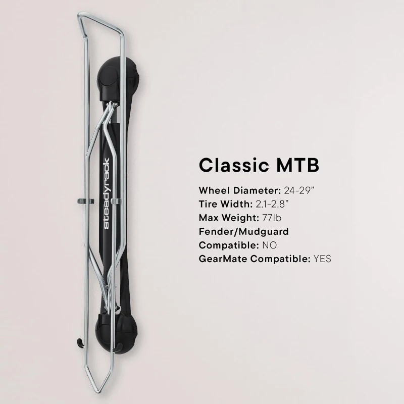 Steadyrack Vertical Bike Rack for Mountain Bikes — Wall-Mounted Pivot Storage, Fits Wide Tires, Heavy-Duty Steel