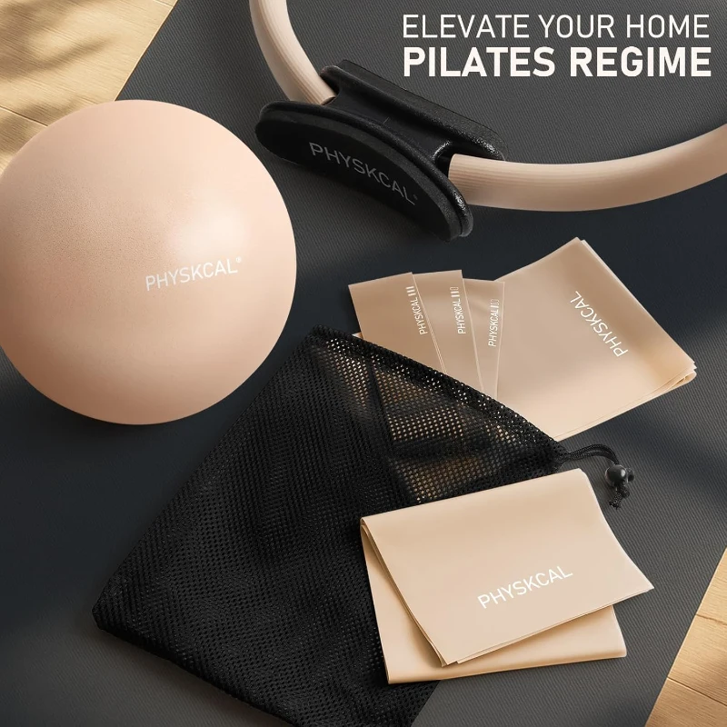 15"" Pilates Ring Kit with Core Ball, 3 Resistance Loops & 2 Flex Bands — Home Mat Pilates Essentials with Large Exercise Poster