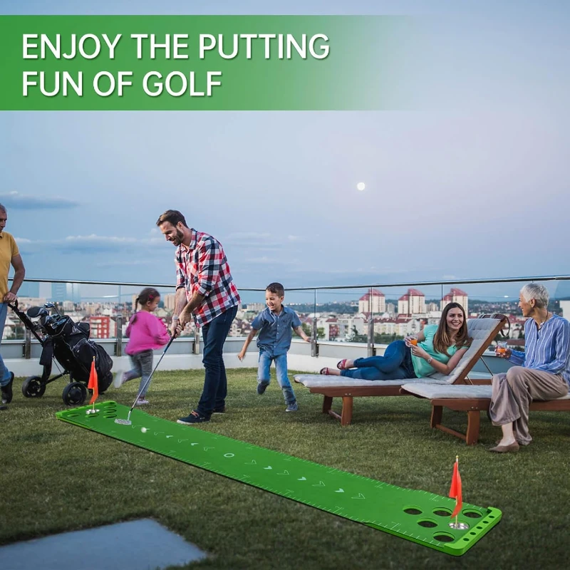 Sagsewful Golf Putting Pong Set – Foldable Crystal Velvet Putting Mat with Front Borders, 4 Balls, 2 Flags & Cups, Portable Bag – Indoor/Outdoor