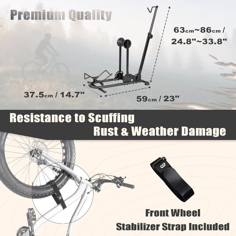 BIKE HAND Vertical Bike Stand for Fat Bikes — Adjustable Vertical & Horizontal Rack for Snow/Fat/MTB and 700c Bikes, Supports Tires up to 5-inch, up to 29-inch Wheels