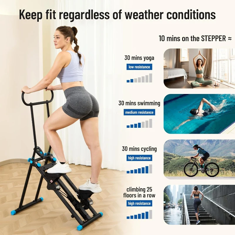 HXD-ERGO Home Stair Climber, New Model Vertical Stepper with 6-Level Adjustable Resistance and 3-Position Handlebar, Folding Full-Body Cardio Machine for Men & Women