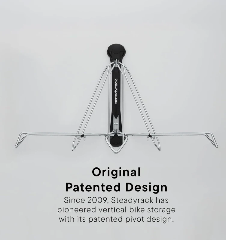 Steadyrack Original Wall-Mounted Vertical Bike Rack for Mountain Bikes – Pivoting, Space-Saving Heavy-Duty Steel Storage