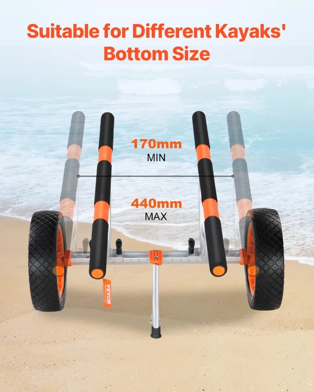 VEVOR Kayak Cart — Heavy-Duty Kayak Trailer with 450 lb Capacity, Detachable Canoe Trolley, Adjustable Width & Nonslip Support, 12"" Solid Tires