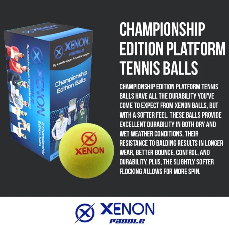 Xenon Platform Tennis Balls - Bright Yellow Championship Flocked Balls for High Visibility, Durable Play in All Conditions, APTA Approved - 2 Balls per Sleeve
