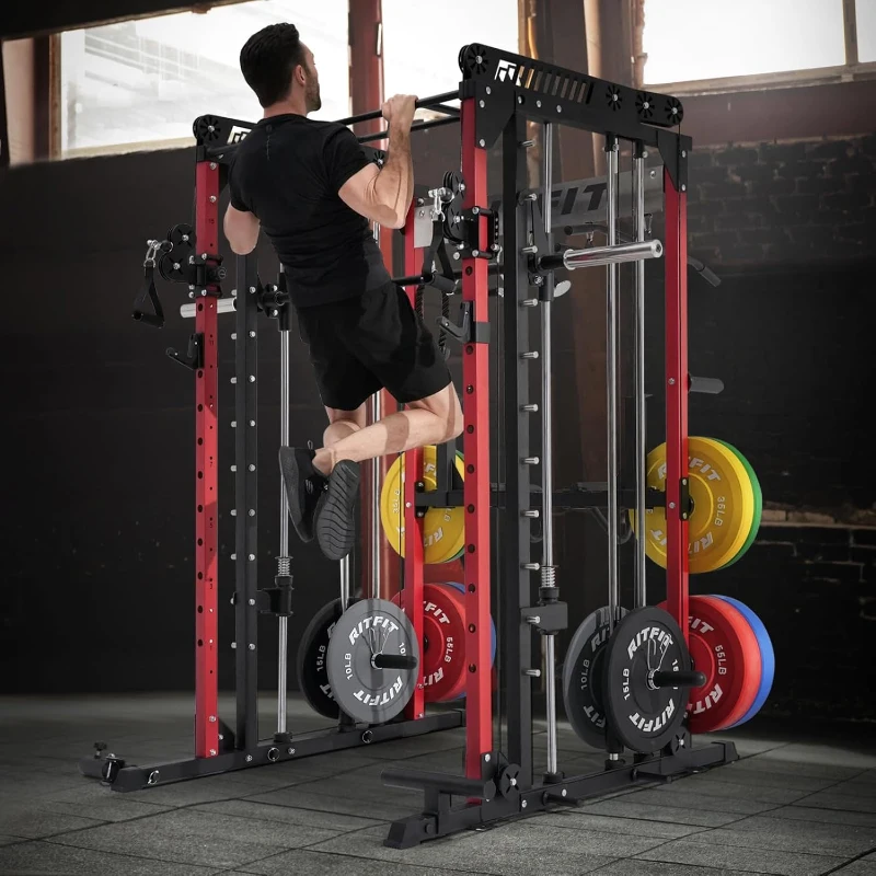 RitFit M1 & M1 Pro Smith Machine with Cable Crossover - Multi-Function Power Rack, Squat Cage and Accessory Package for Home Gym