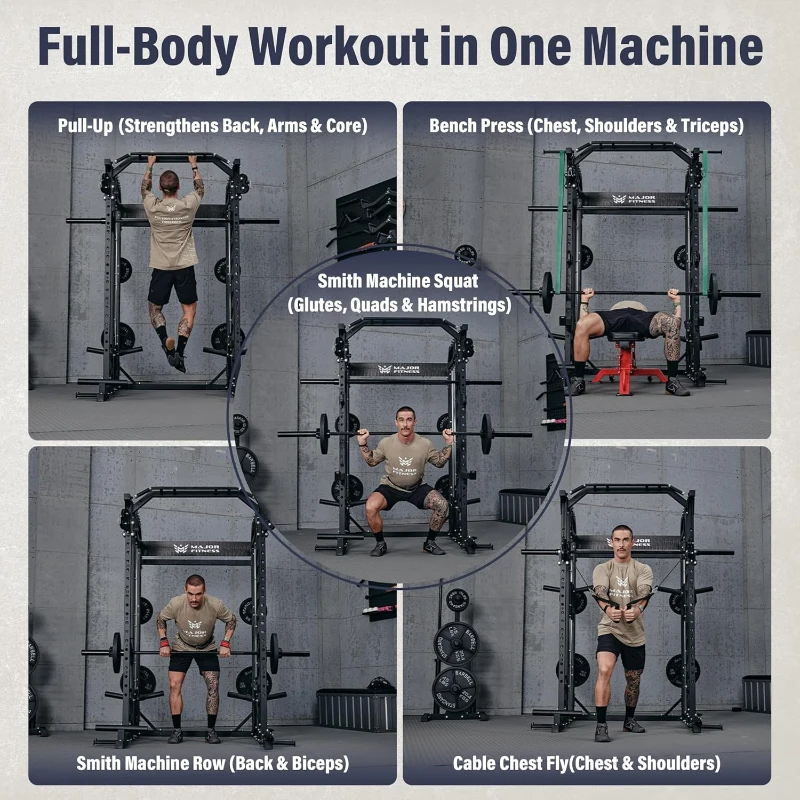 Major Fitness Drone2 Advanced Smith Machine & All-in-One Home Gym – Cable Crossover, Dual LAT Systems, Aluminum Pulley Set, Power Cage