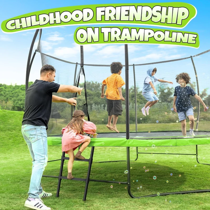 BCAN Outdoor Trampoline with Enclosure & Ladder — Available in 8ft/10ft/12ft/14ft/15ft/16ft — ASTM F381-16 Certified Recreational Trampoline for Kids and Adults