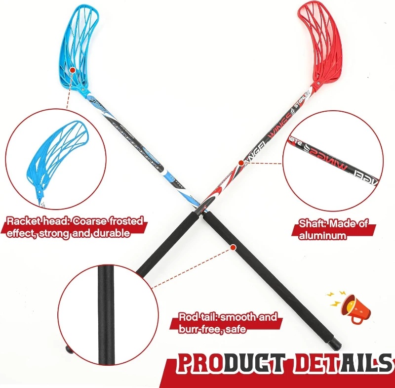 Leyndo 6-Pack Floorball Sticks – 95 cm (37.4"") Round Alloy Shaft Floorball Hockey Sticks, Red & Blue