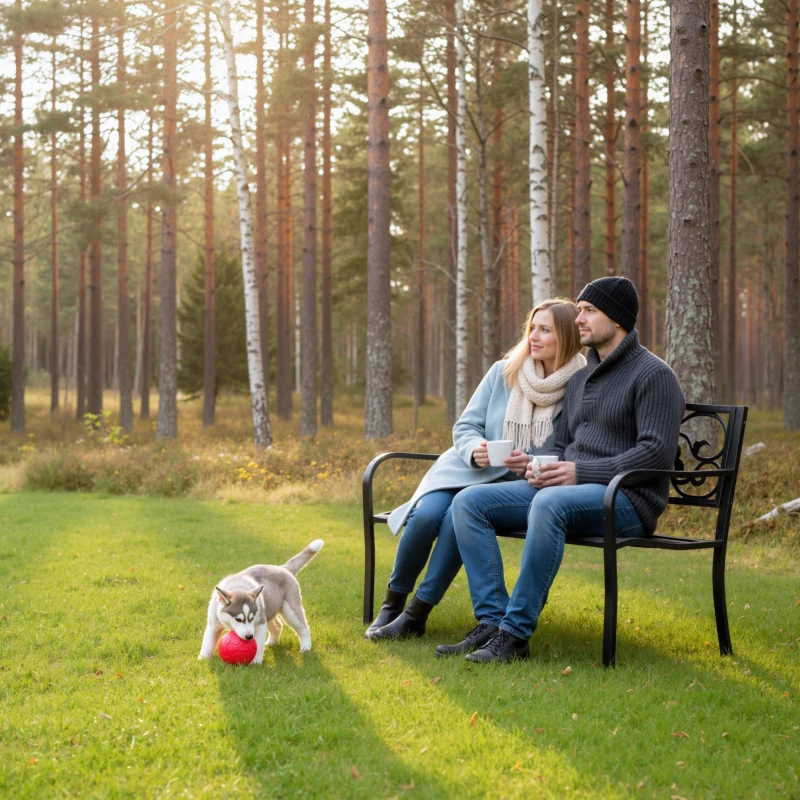 Outsunny Garden Bench Outdoor Loveseat with Vintage Floral Pattern Cast Metal, 50" x 23.6" x 35", Black