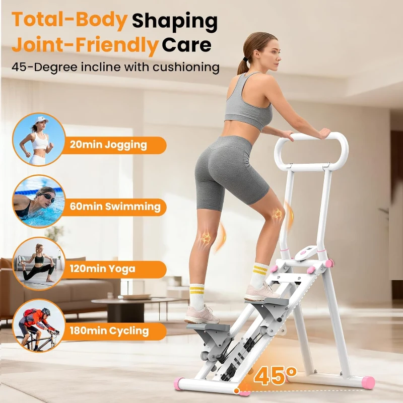 HXD-ERGO Foldable Stair Climber with Adjustable Handlebar, 6-Level Resistance Stair Stepper, Quiet Home Workout Machine