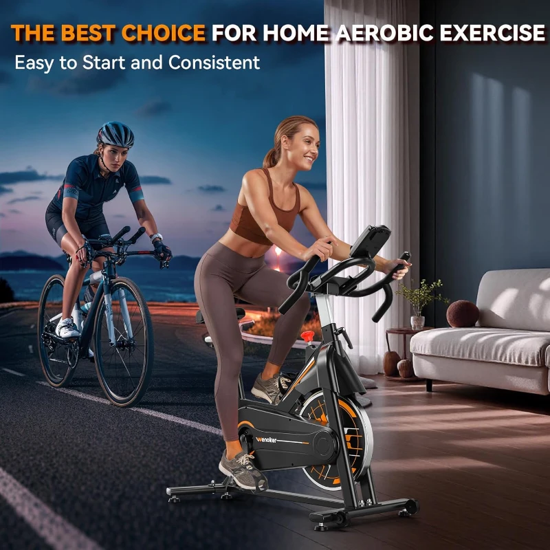Wenoker Stationary Exercise Bike for Home — App-Compatible Indoor Bike with Silent Belt Drive, Heavy Flywheel, Multi-Grip Handlebars & Upgraded Digital Display