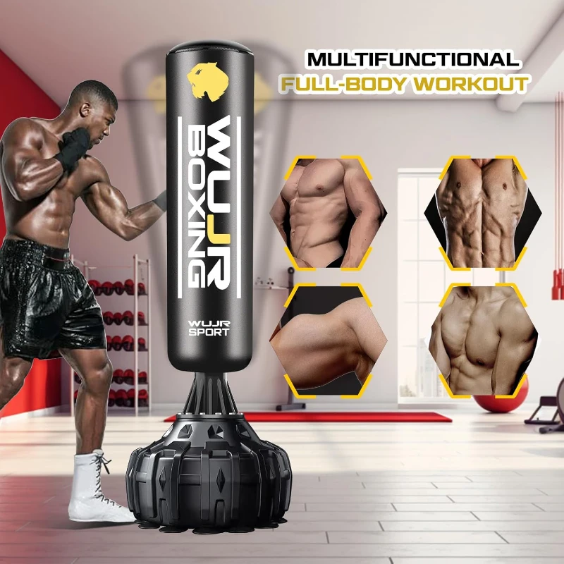 70"" Stand-Up Punching Bag with Suction Base and Protective Gloves — Heavy Kickboxing Bag for Adults & Teens