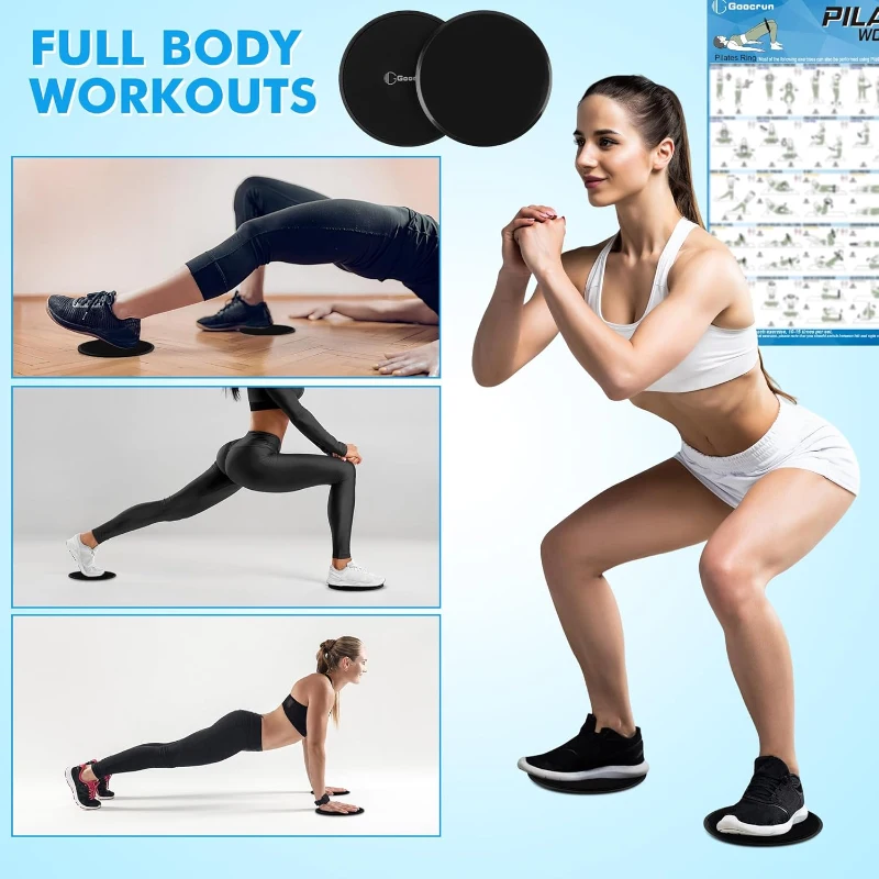 Complete Pilates Set with 14"" Ring, Fabric Resistance Bands, Mini Ball, Gliding Discs and Guide — Home Workout Kit