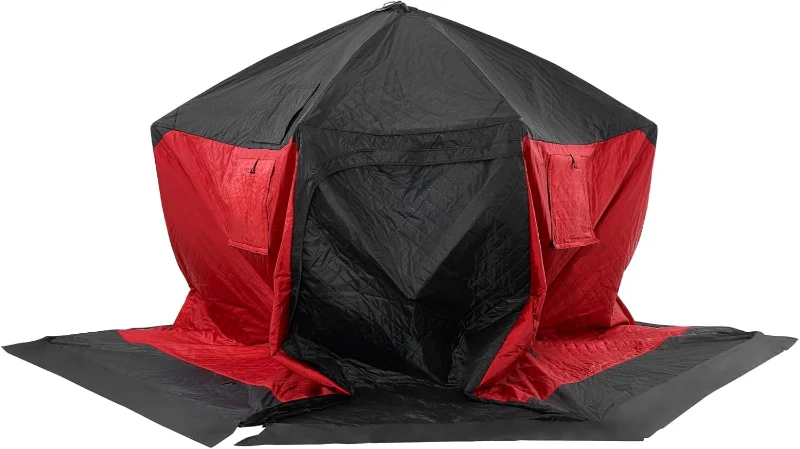 VEVOR Large Insulated Pop-Up Ice Fishing Tent – 600D Oxford, 80g Padding, Hub-Style Shelter for Multiple Anglers, Waterproof, Includes Anchors, Ropes & Carry Bag