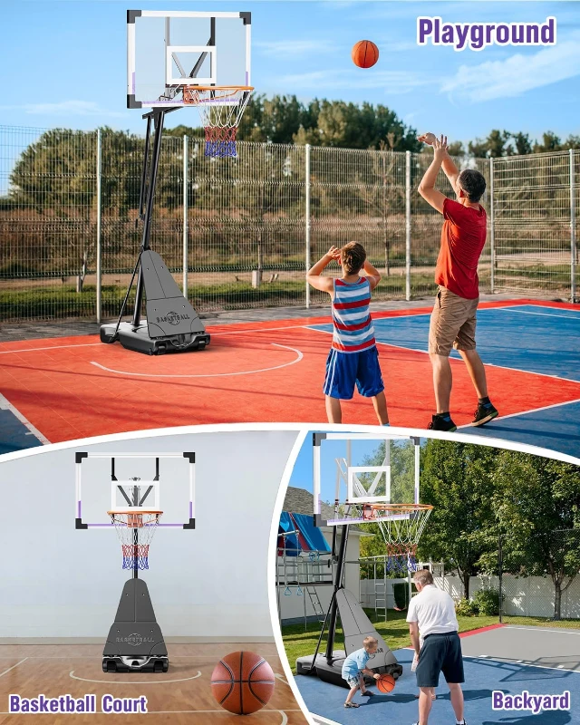 TONBUX Portable Basketball Hoop — 44/48-inch Shatterproof PC Backboard, Stepless Height Adjustment 5.25–10 ft for Kids, Teens & Adults (Backyard, Driveway, Indoor)