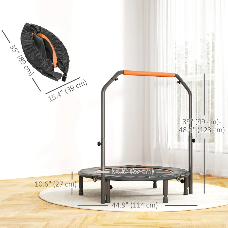 Soozier 45" Foldable Mini Fitness Trampoline, with Adjustable Foam Handle, Orange