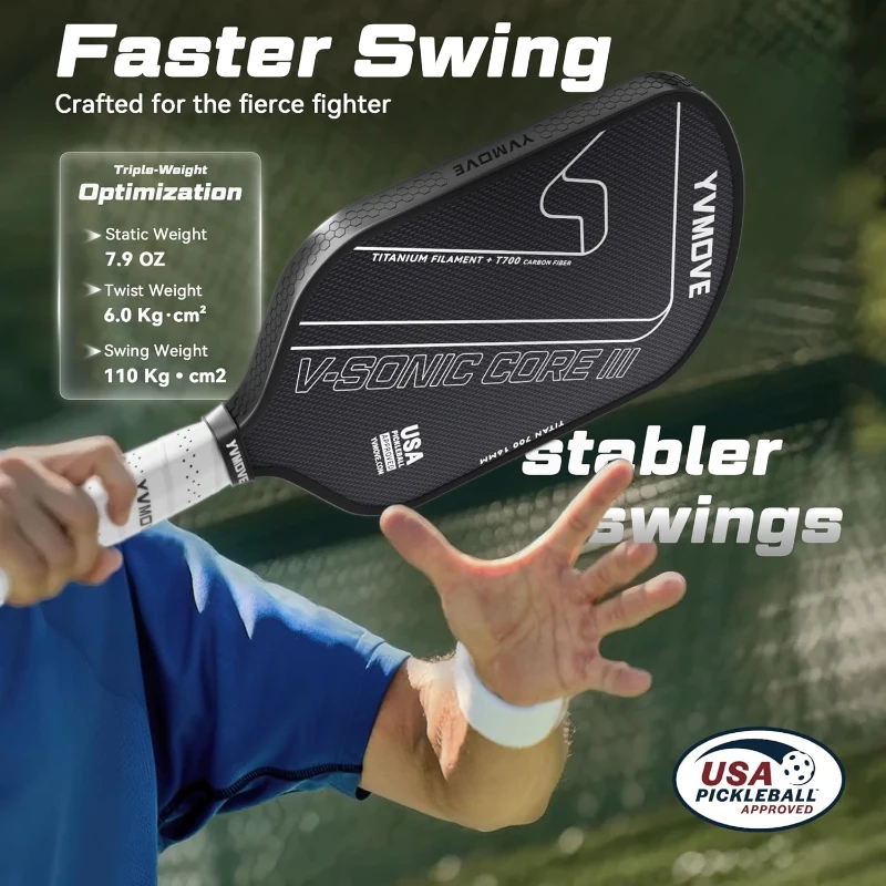Advanced Pickleball Paddle — Ti-Carbon Hybrid Face, V-SONIC III 16mm Core, Large Sweet Spot, Mid-Weight, Extended Grip — USAPA Approved