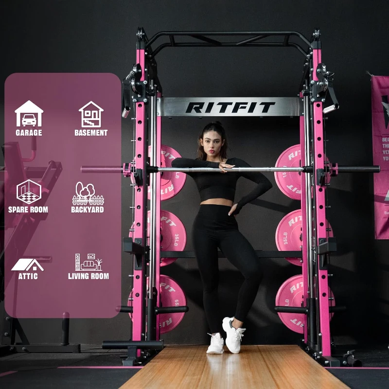 RitFit M1 / M1 Pro Smith Machine with Cable Crossover — Multifunctional Power Cage & Squat Rack for Home Gym, Includes Extensive Accessories and Storage