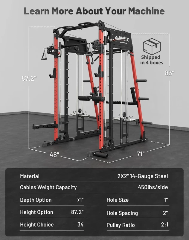 Mikolo M4 2.0 Smith Machine & Squat Rack — 2200 lb Capacity with Lat-Pulldown, Dual Cable Crossover and Leg Hold-Down