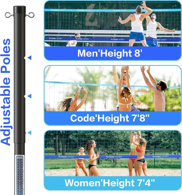 Professional Portable Backyard Volleyball Net Set with Adjustable Aircraft Aluminum Poles, Anti-Sag System, Dual Tension Adjusters & 1680D Carry Bag