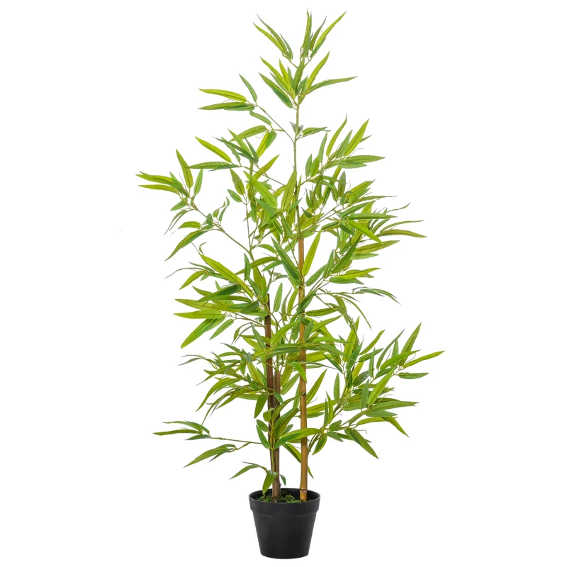 Outsunny Artificial Bamboo Tree, 4ft Fake Tree with Realistic Leaf and Natural Trunk, Decorative Plant in Nursery
