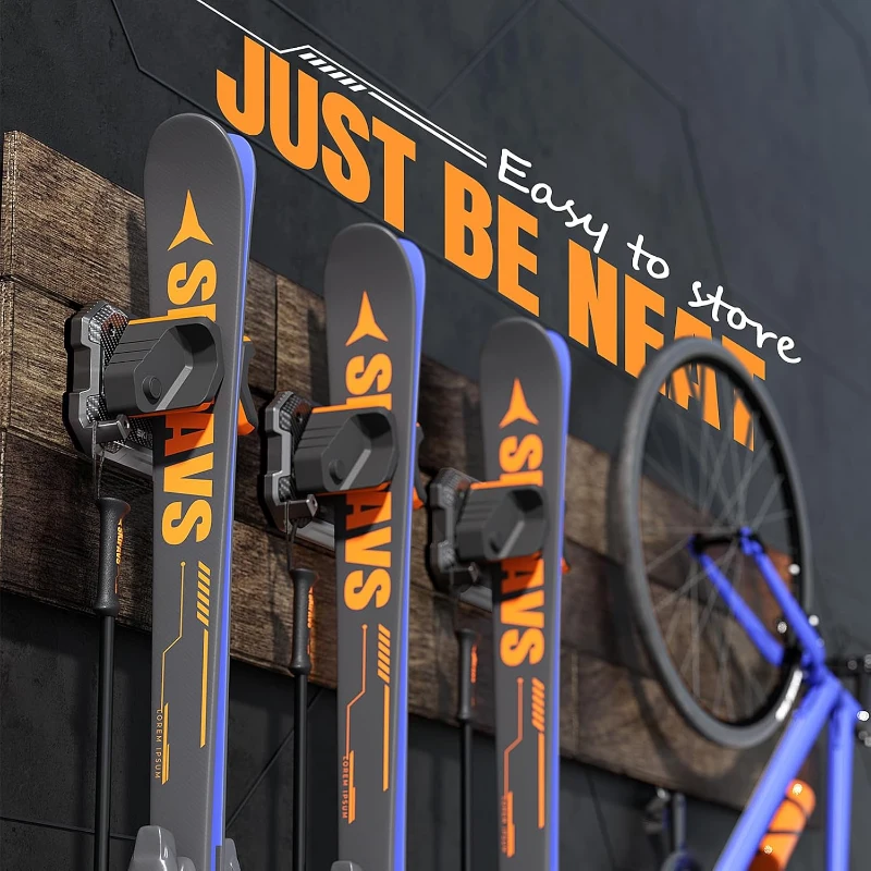 Skifavs Ski & Snowboard Wall Rack - Damage-Free Garage Organizer, Multi-Color (4-Pack)