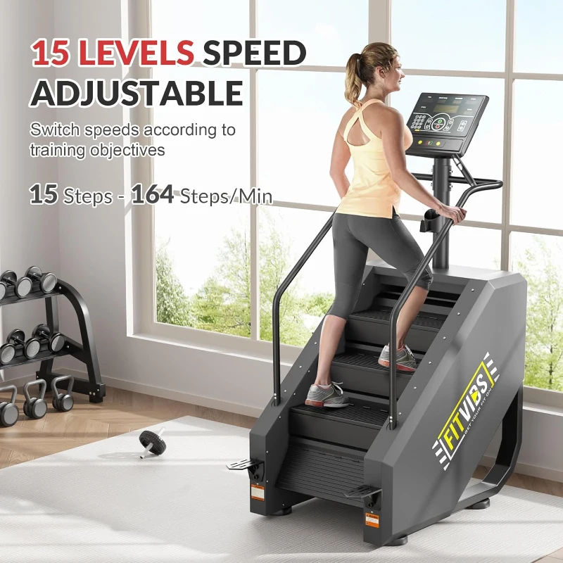 Fitvids Heavy-Duty Stair Stepper — Commercial-Grade Continuous Climber with LED Display, 15 Resistance Settings for Cardio & Leg Conditioning (Home Gym Ready)
