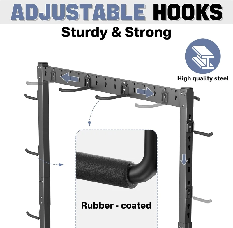 WALMANN Freestanding Garage Bike Stand — Heavy-Duty Floor Rack for 6–7 Bikes with Adjustable Hooks and Helmet Holders