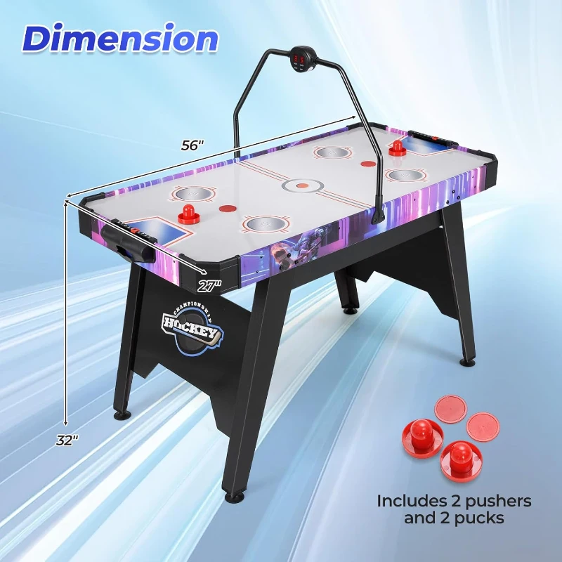 GYMAX 56 in Air Hockey Table with 12V High-Performance Motor and LED Digital Scoreboard - Includes 2 Pushers & 2 Pucks, for Home, Game Room, Office