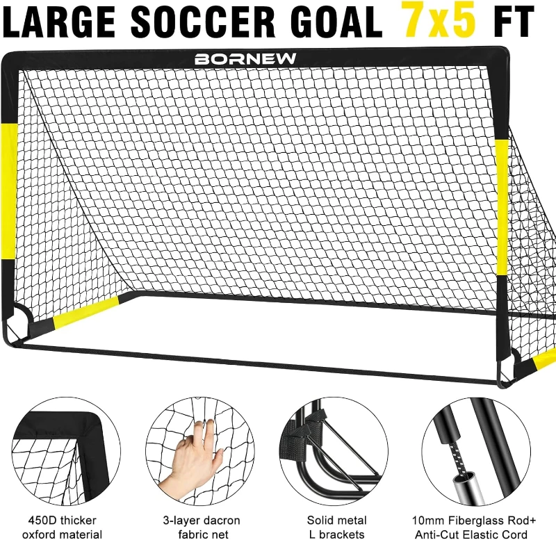 Kids Soccer Goal Set — 2-Pack Pop-Up Nets (7x5 & 6x4 Options) with Ball, Pump, Cones & Carry Bag — Portable Training Kit for Ages 3–16